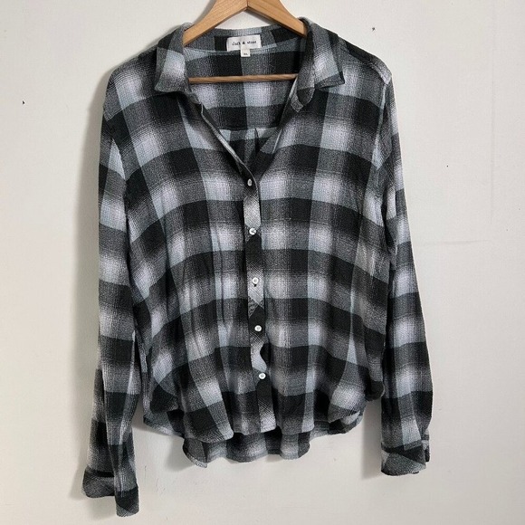 cloth & stone Tops - Cloth & Stone Button Down Shirt Womens XL Black Grey Plaid Long Sleeve Relaxed